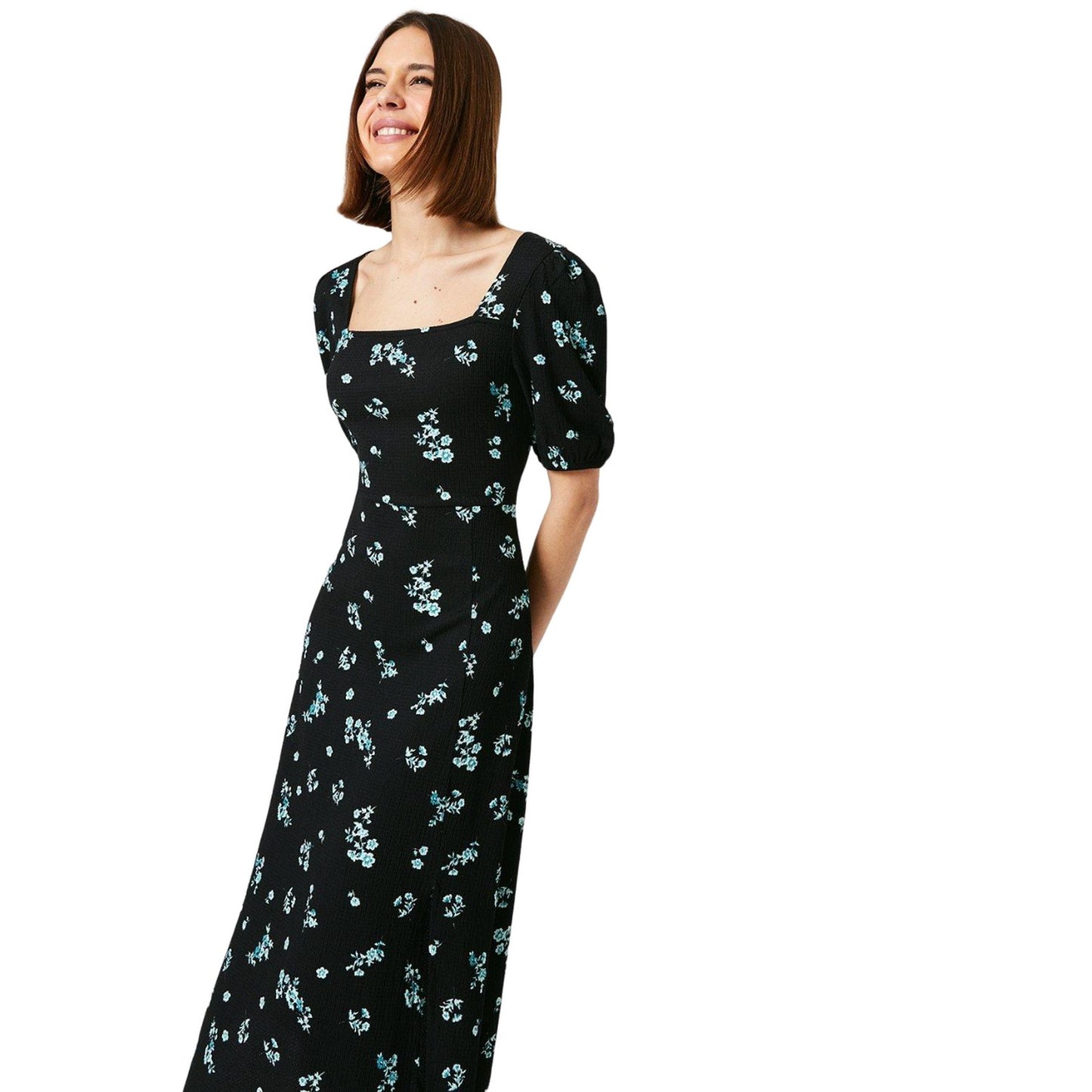 Black - Side - Dorothy Perkins Womens-Ladies Floral Textured Tie Back Midi Dress