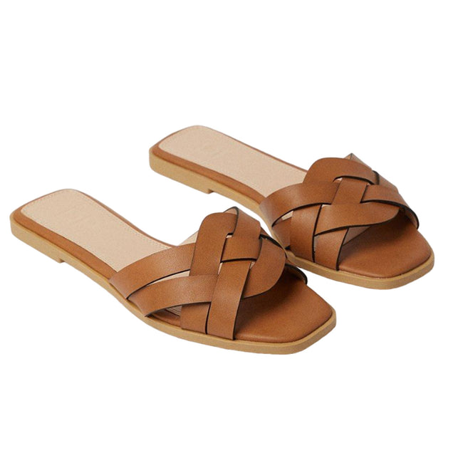 Tan - Front - Dorothy Perkins Womens-Ladies Fiji Lattice Wide Flat Flip Flops
