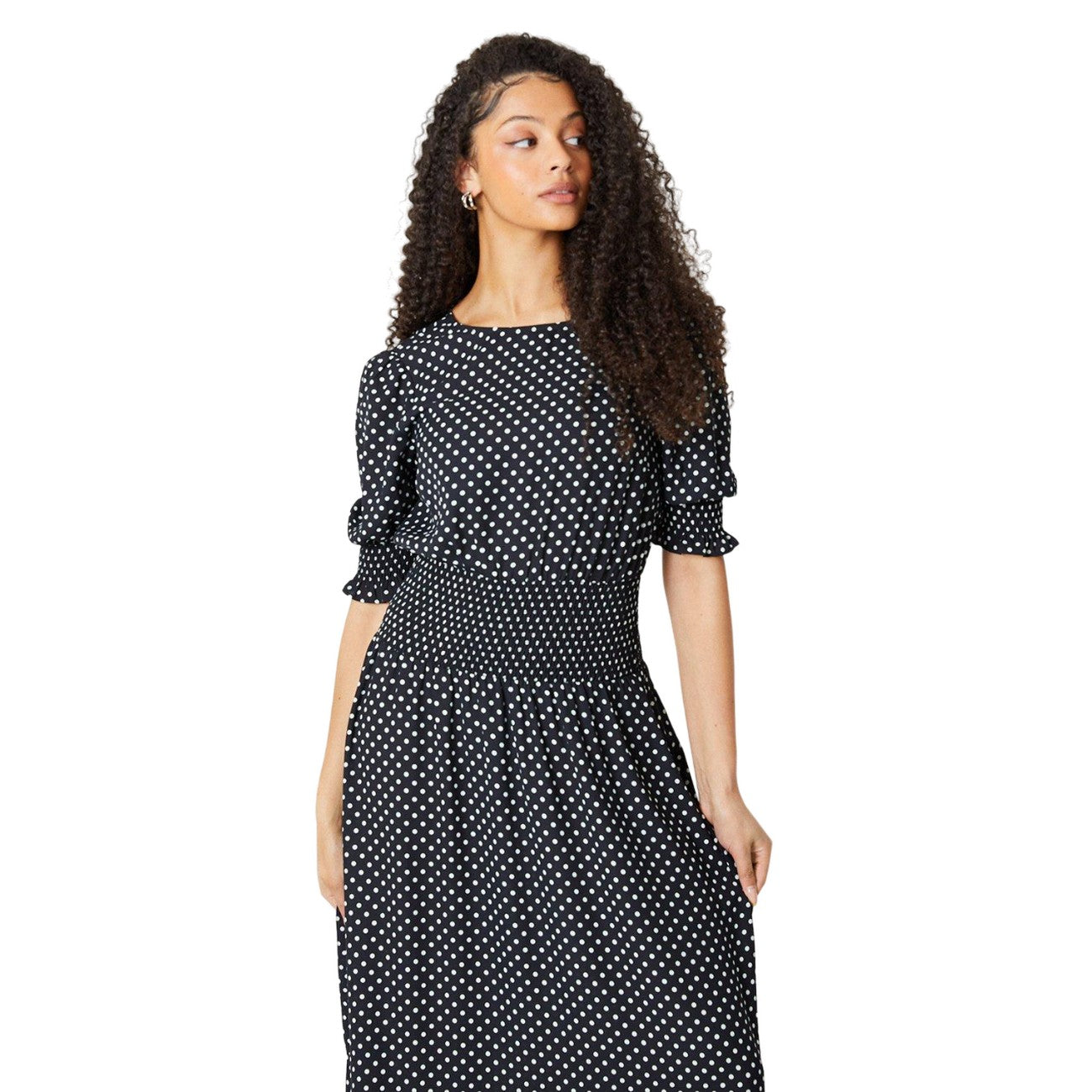 Black-White - Lifestyle - Dorothy Perkins Womens-Ladies Spotted Shirred Waist Tall Midi Dress