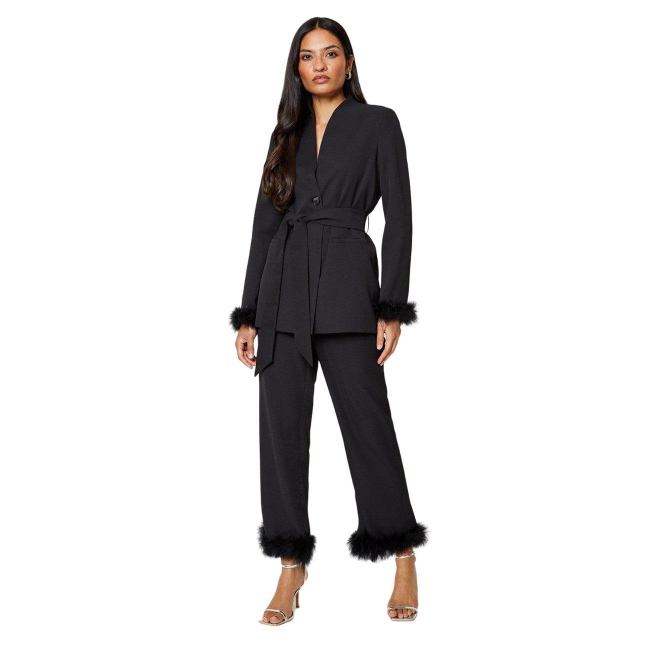 Black - Side - Dorothy Perkins Womens-Ladies Feather Cuff Blazer
