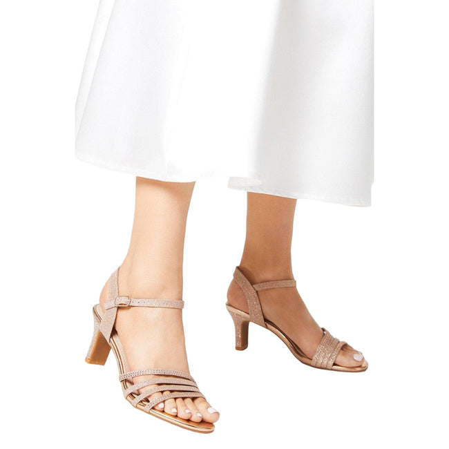 Rose Gold - Side - Good For The Sole Womens-Ladies Ellen Diamante Straps Heeled Sandals