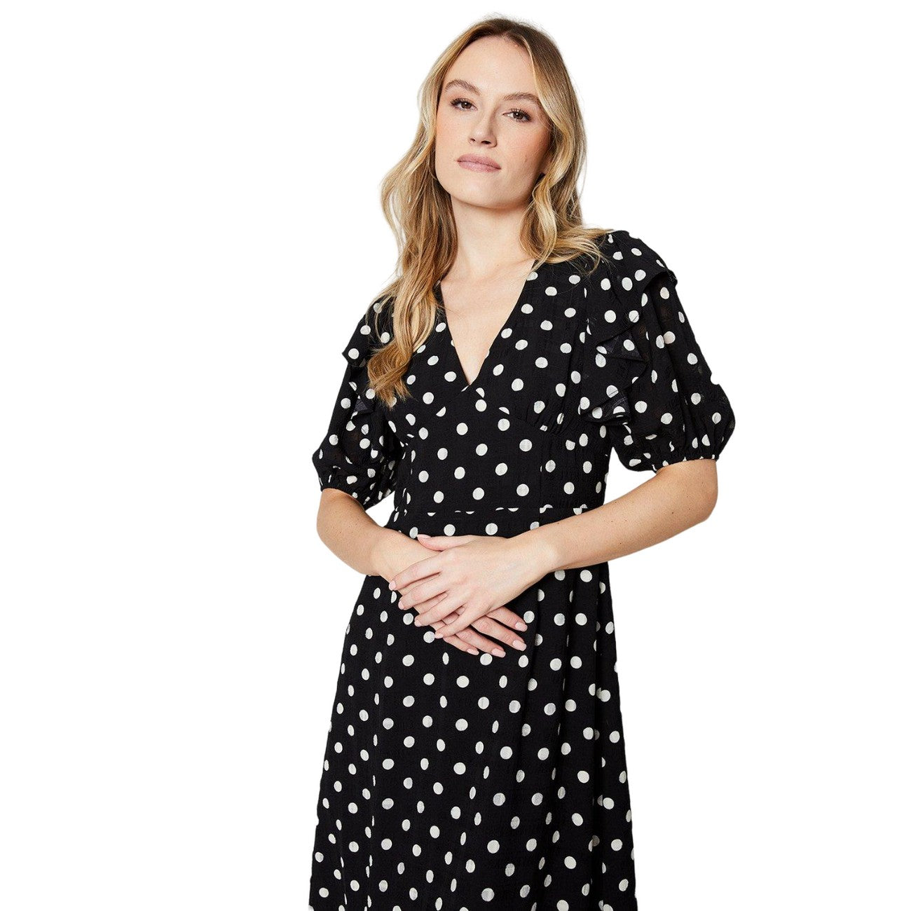 Black - Lifestyle - Dorothy Perkins Womens-Ladies Spotted Chiffon Frill Midi Dress