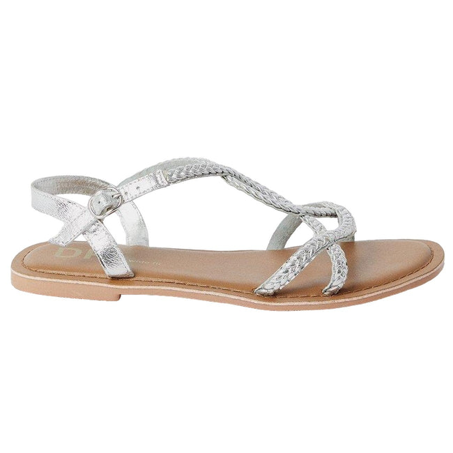 Silver - Back - Dorothy Perkins Womens-Ladies Jessie Plaited Leather Flat Heel Wide Sandals