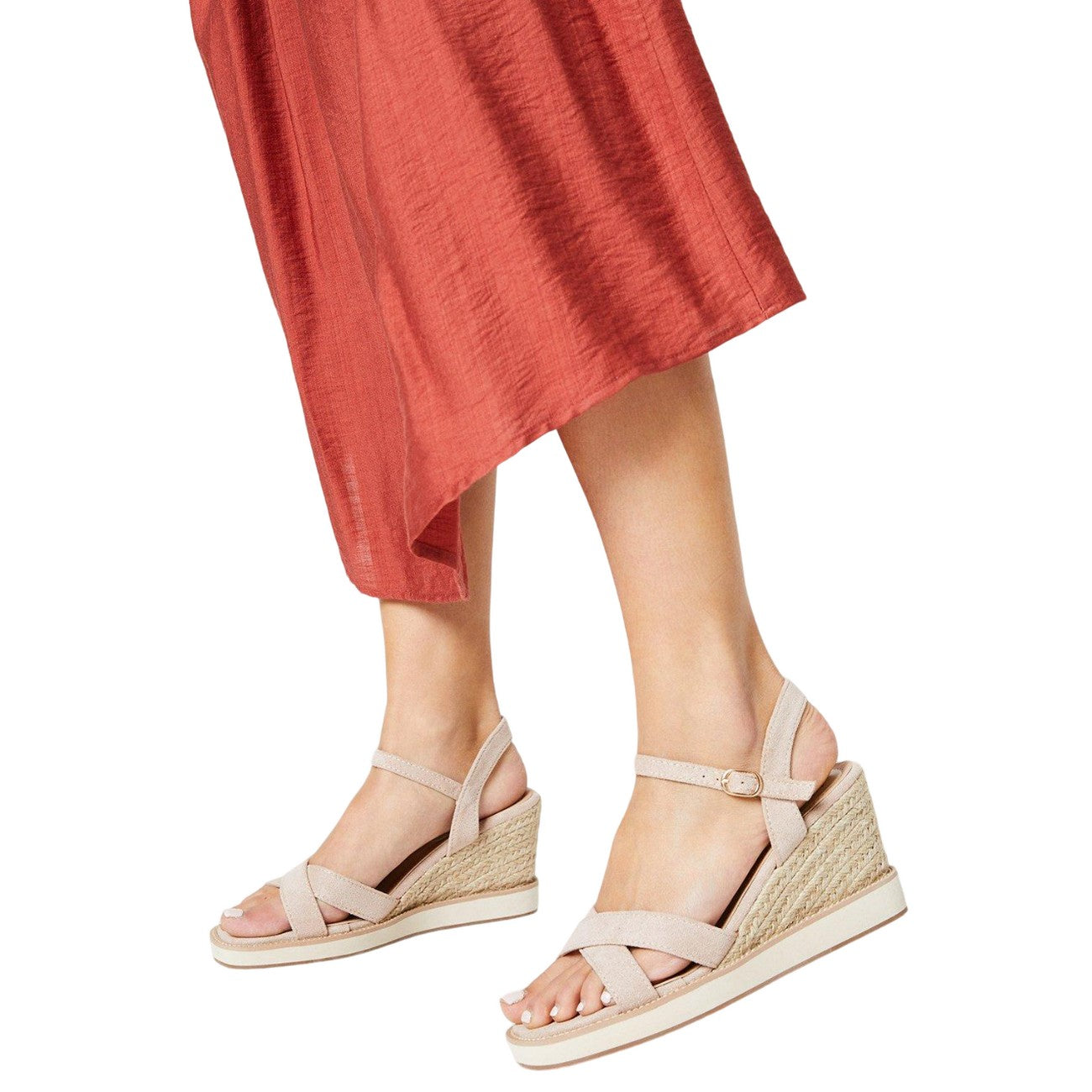 Beige - Side - Good For The Sole Womens-Ladies Raine Crossover Strap Wedge
