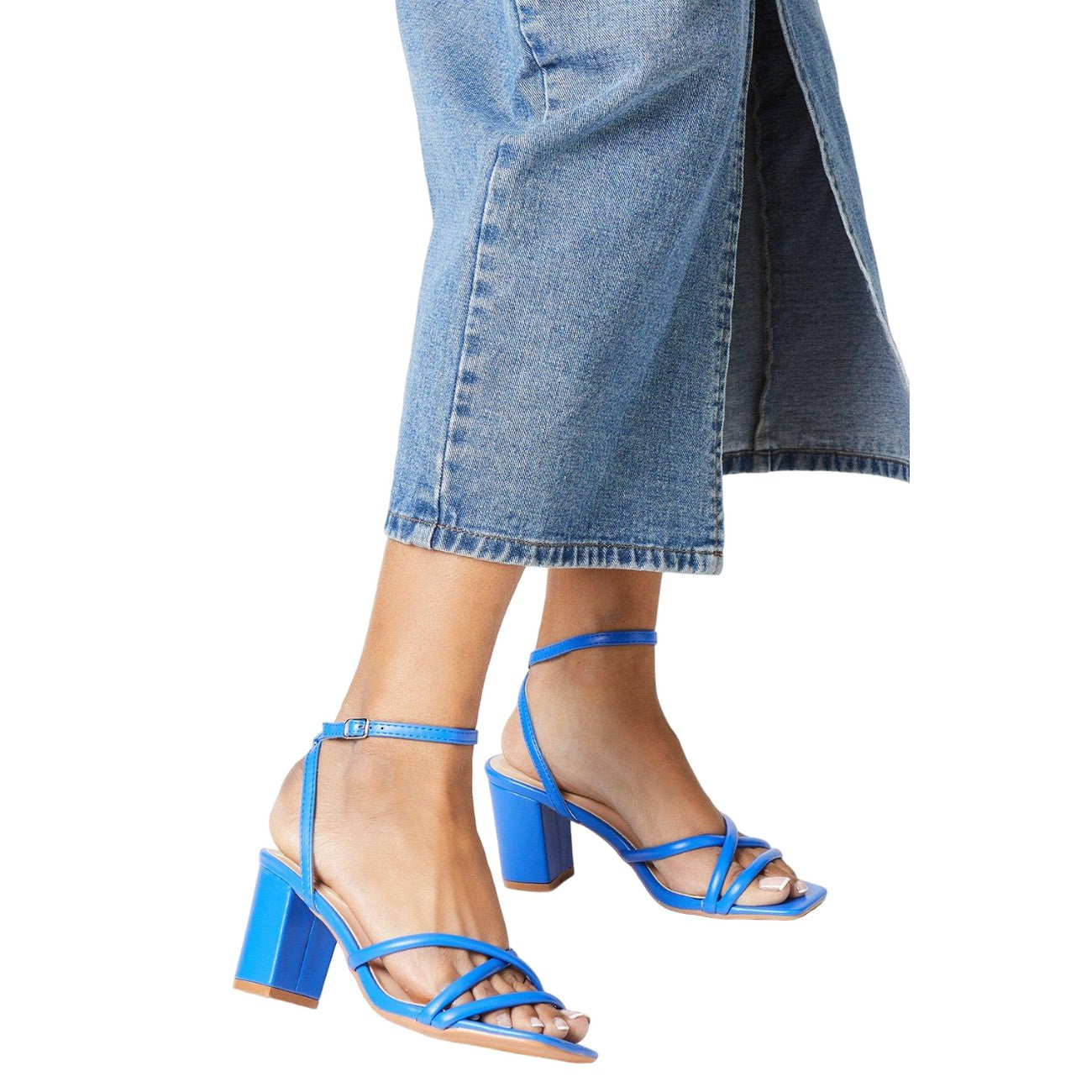 Blue - Side - Dorothy Perkins Womens-Ladies Salou Spaghetti Strap High Block Heel Sandals