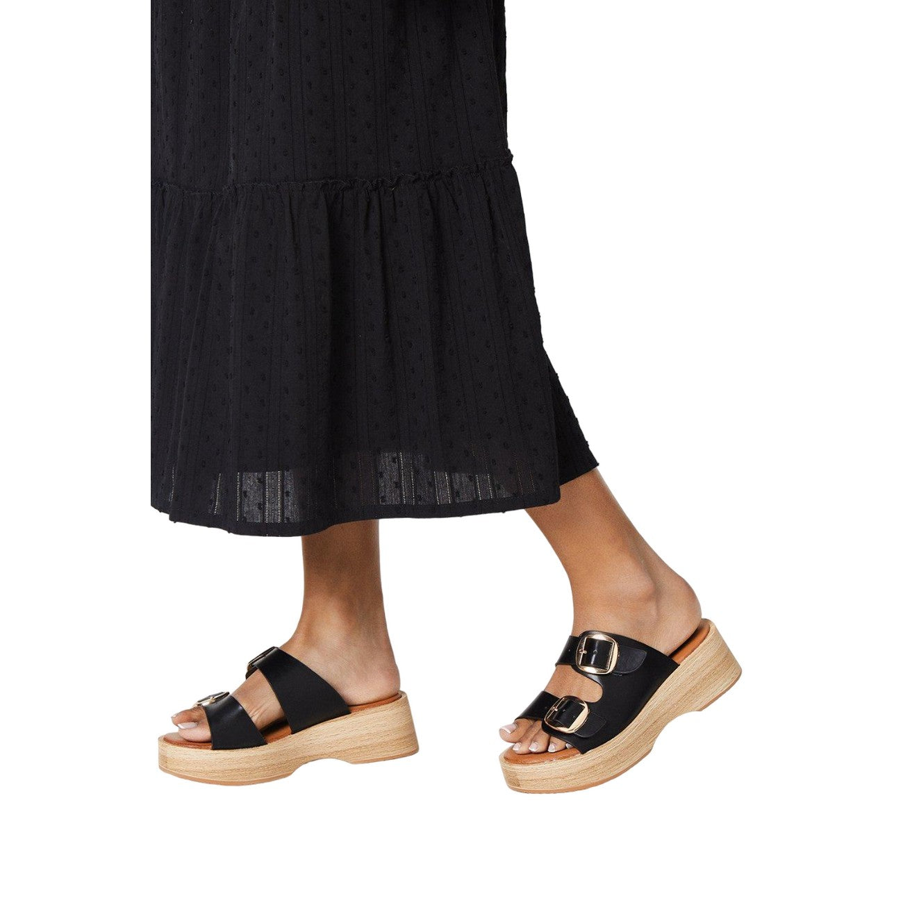 Black - Side - Good For The Sole Womens-Ladies Annabelle Wood Effect Sandals