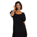 Black - Side - Dorothy Perkins Womens-Ladies Shirred Puff Sleeve Midi Dress