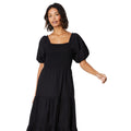 Black - Lifestyle - Dorothy Perkins Womens-Ladies Shirred Puff Sleeve Midi Dress