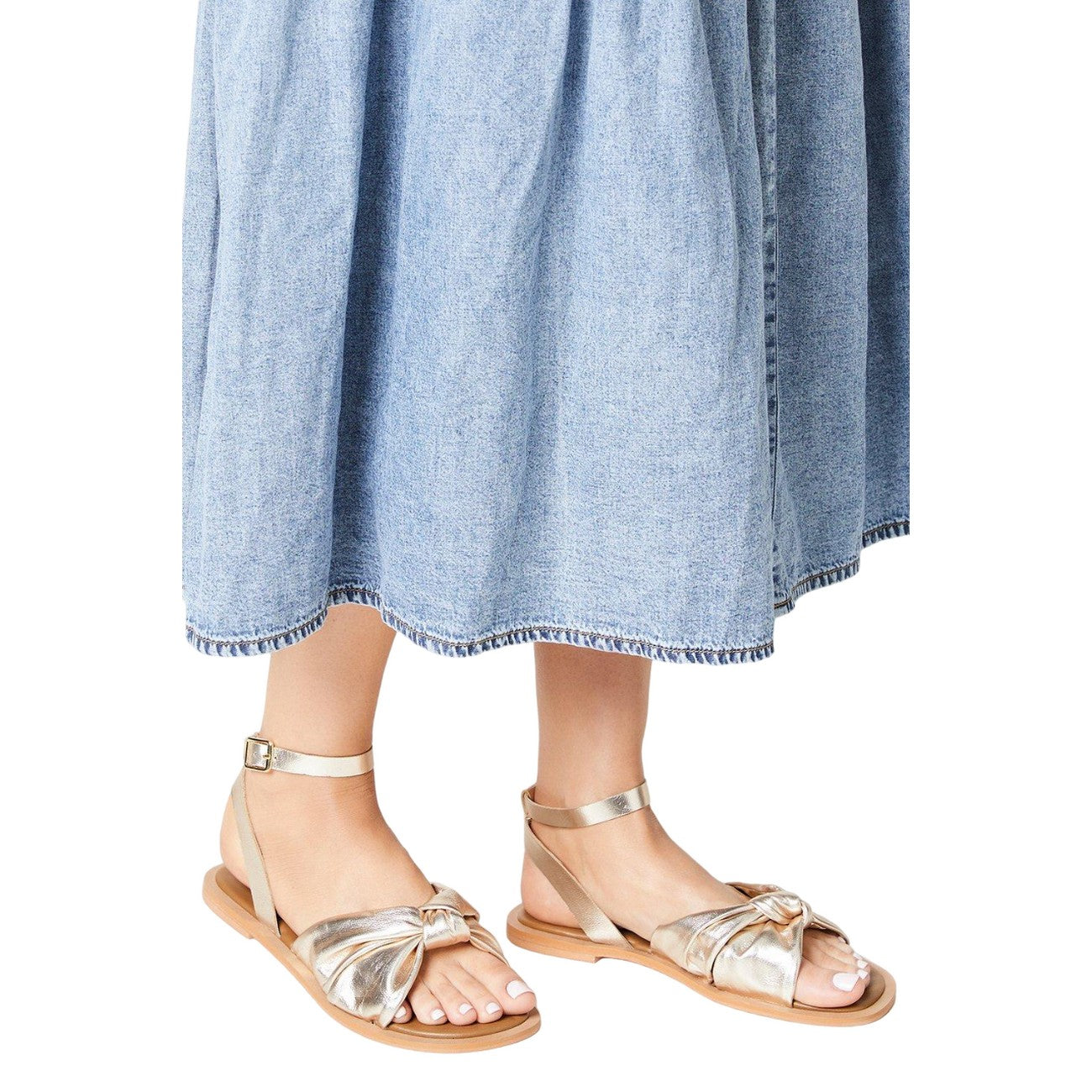 Gold - Side - Good For The Sole Womens-Ladies Miran Knotted Leather Extra Wide Sandals