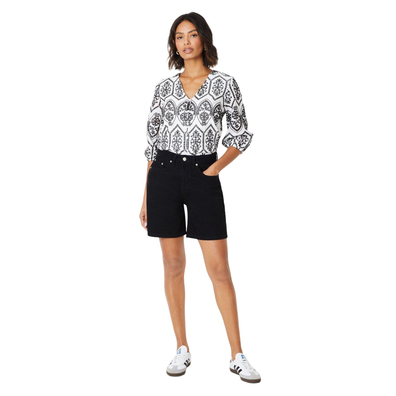 Monochrome - Side - Dorothy Perkins Womens-Ladies Broderie Button Through Blouse