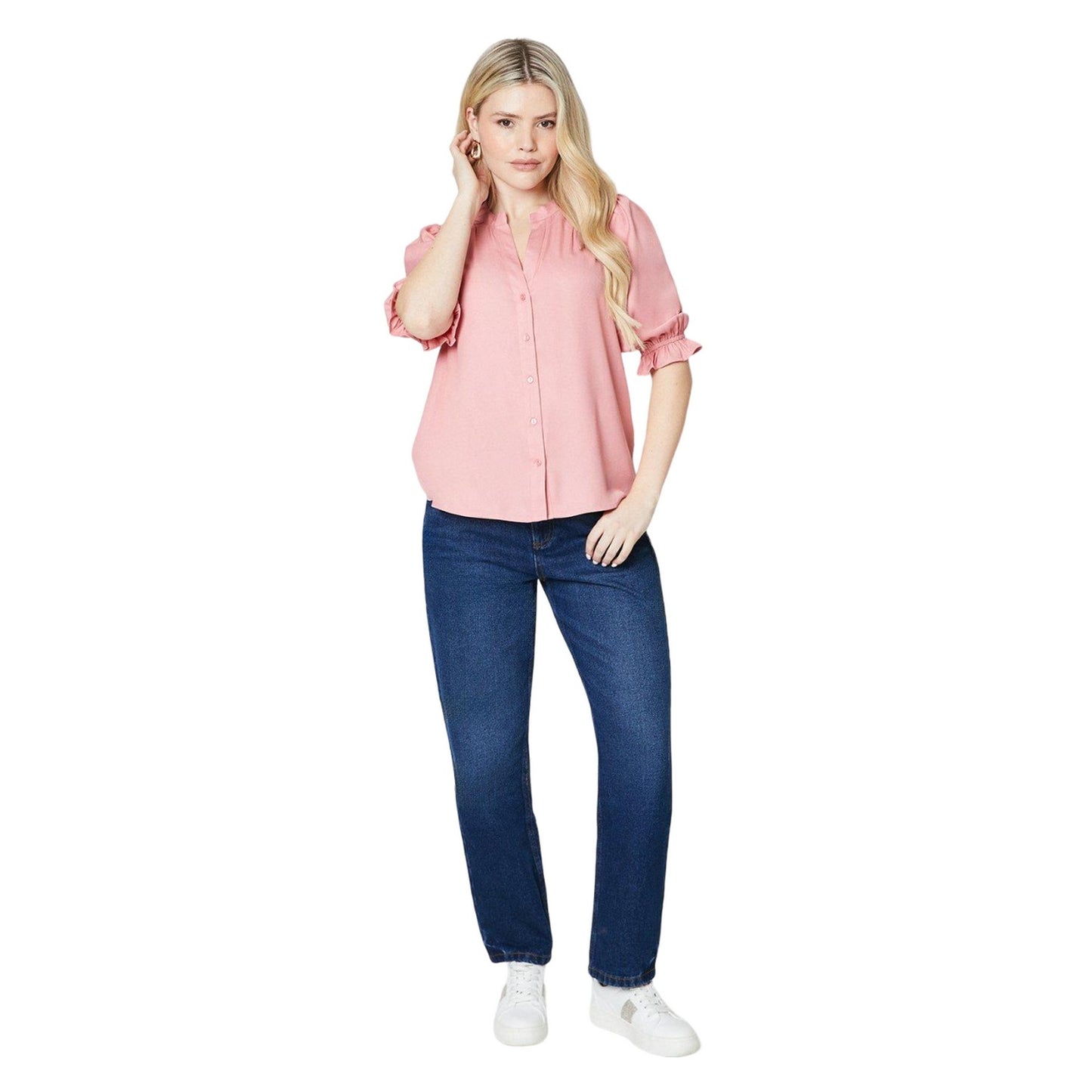 Pink - Side - Dorothy Perkins Womens-Ladies Button Front Half-Sleeved Blouse