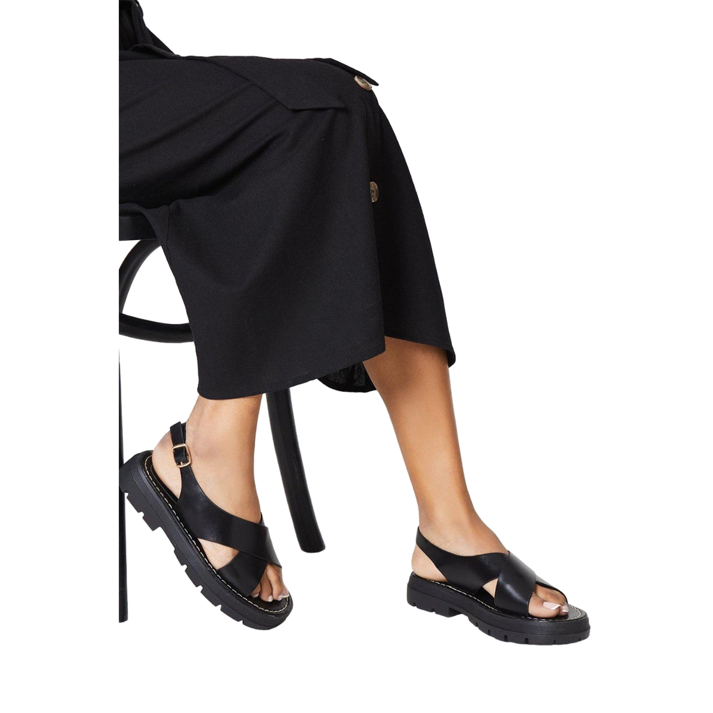 Black - Side - Faith Womens-Ladies Maxine Cleated Chunky Flat Sandals