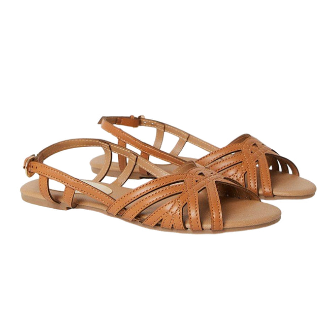 Tan - Front - Dorothy Perkins Womens-Ladies Lattice Sling Back Flat Sandals