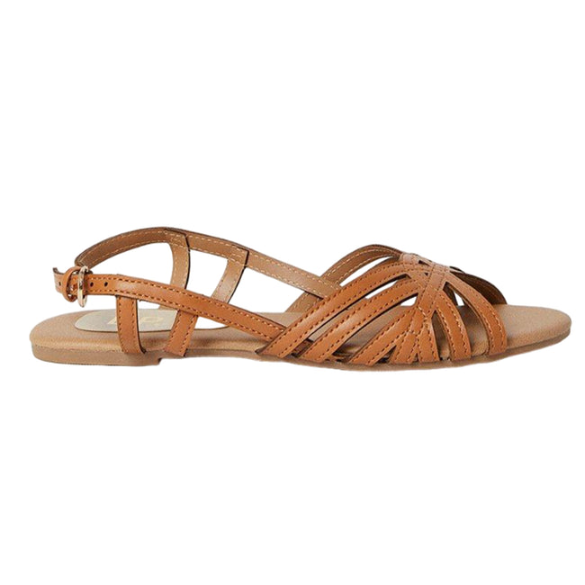 Tan - Back - Dorothy Perkins Womens-Ladies Lattice Sling Back Flat Sandals