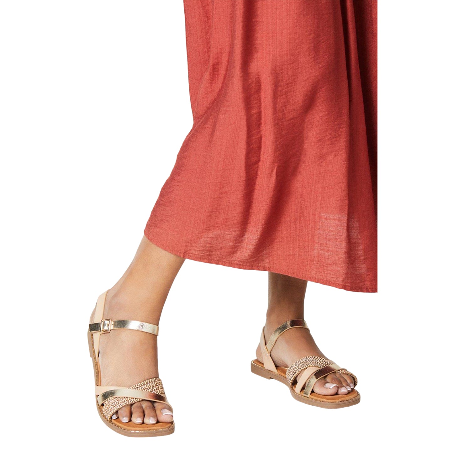 Gold - Side - Good For The Sole Womens-Ladies Melanie Sandals