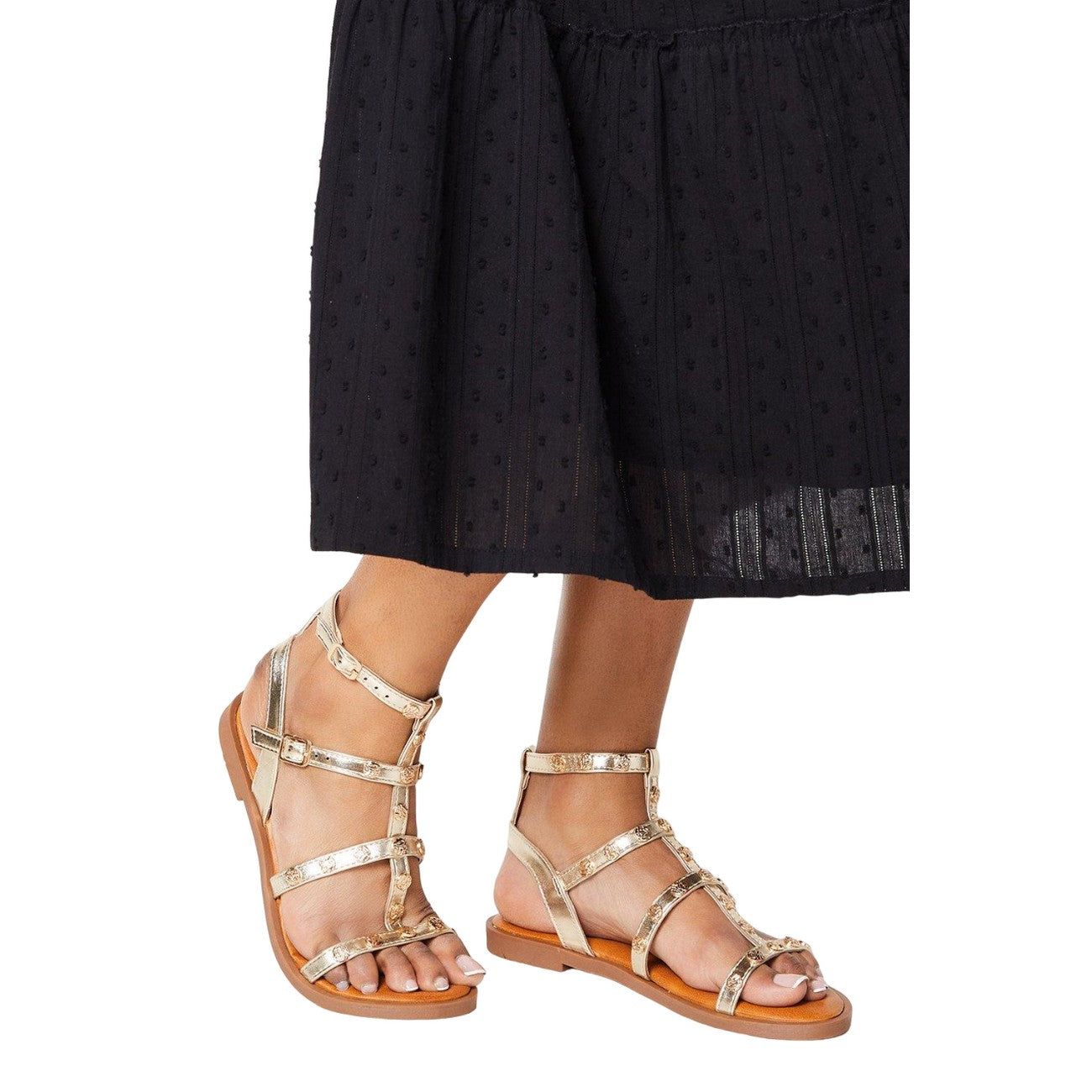 Gold - Side - Faith Womens-Ladies Milan Studded Gladiator Sandals
