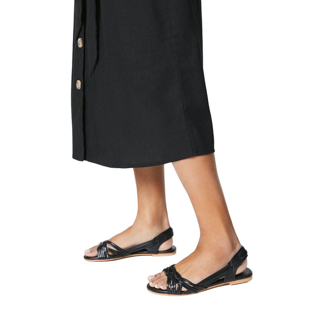 Black - Side - Dorothy Perkins Womens-Ladies Jocelyn Plaited Leather Wide Flat Sandals
