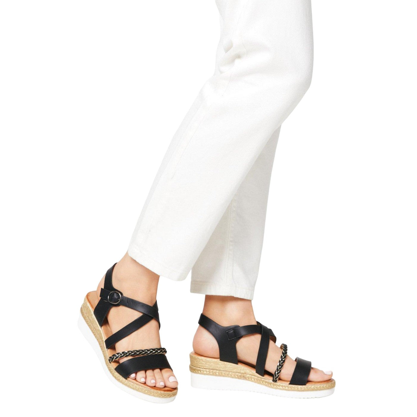 Black - Lifestyle - Good For The Sole Womens-Ladies Archie Plaited Wedge Sandals