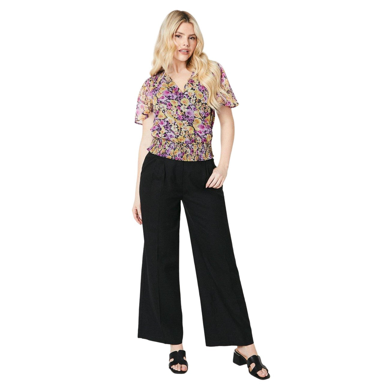 Purple-Yellow - Lifestyle - Dorothy Perkins Womens-Ladies Floral Chiffon Shirred Hem Blouse