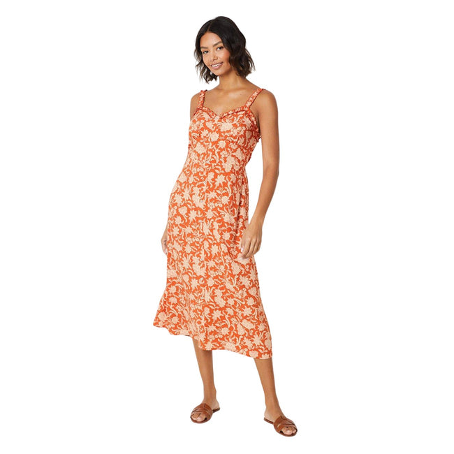 Rust - Front - Dorothy Perkins Womens-Ladies Floral Button Through Midi Dress