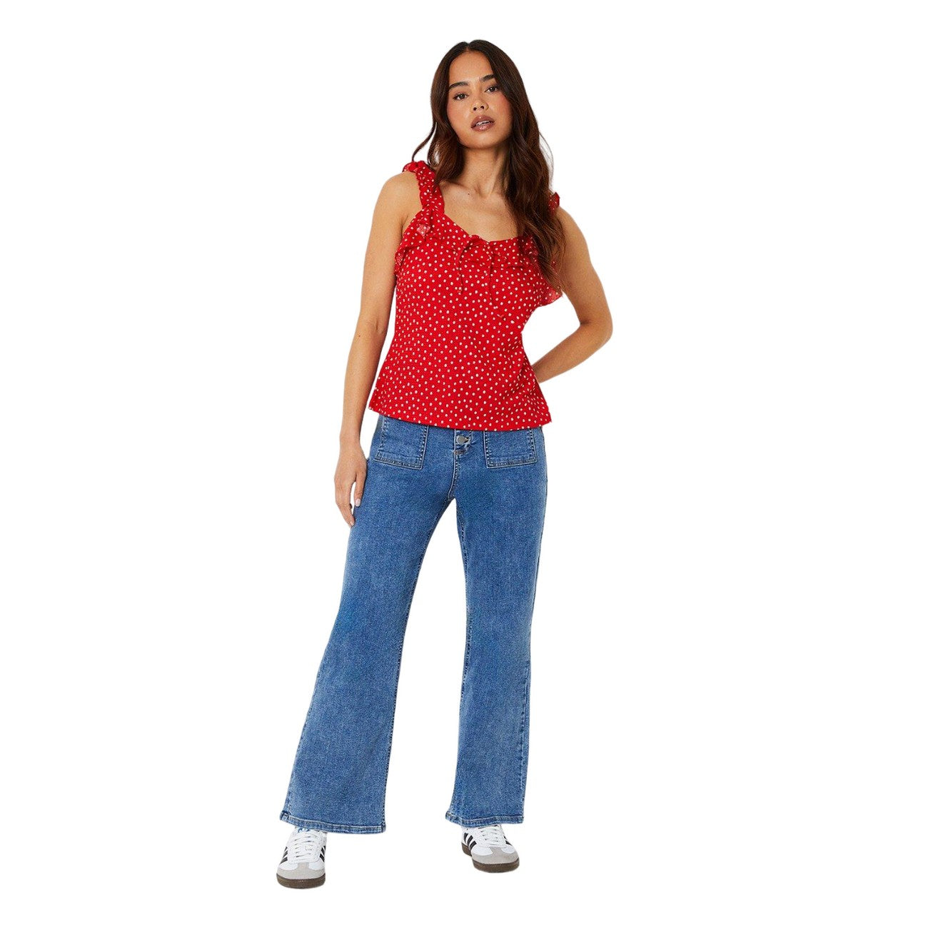 Red - Lifestyle - Dorothy Perkins Womens-Ladies Polka Dot Frill Detail Petite Tank Top