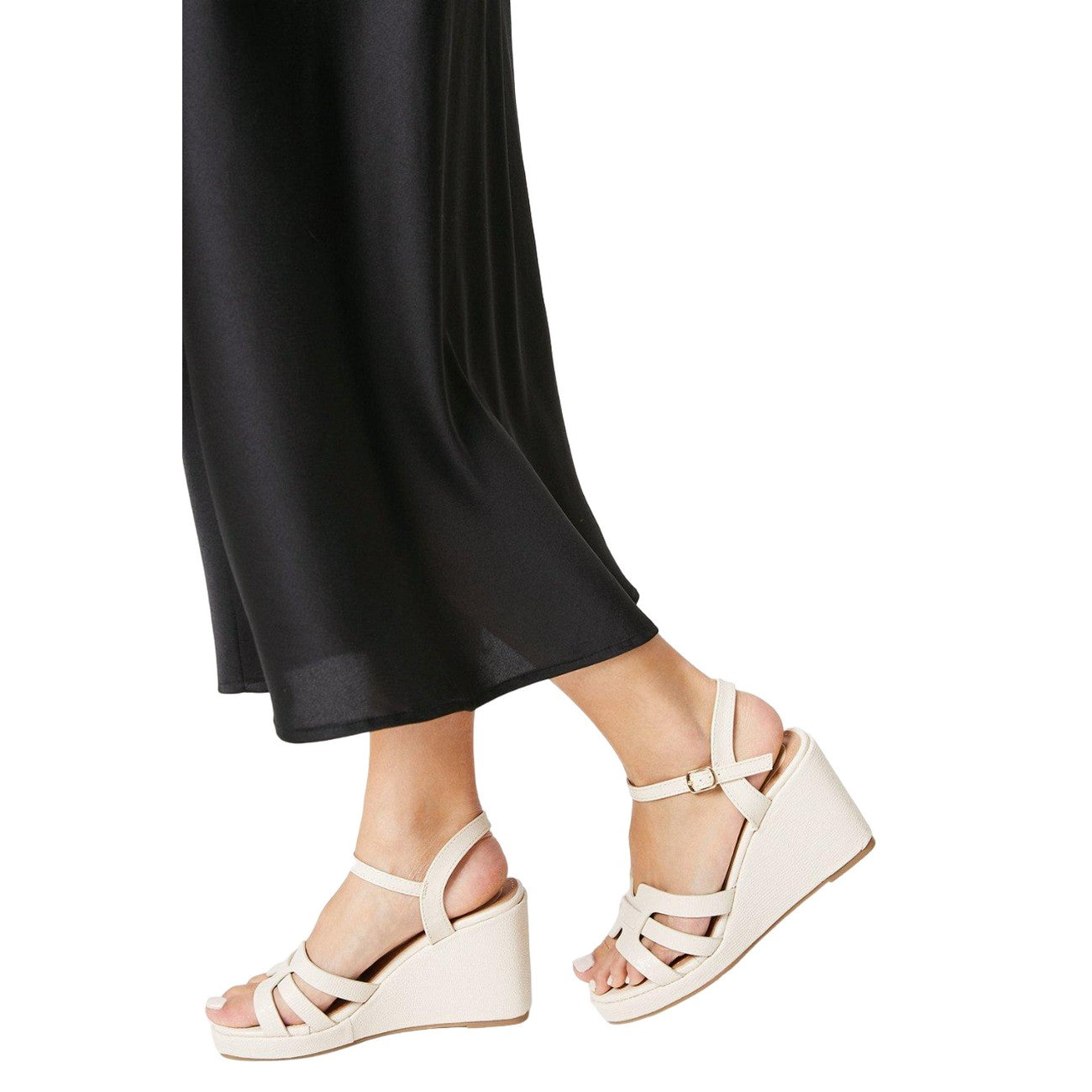 Beige - Side - Dorothy Perkins Womens-Ladies Rennes Covered High Heel Wedge Sandals