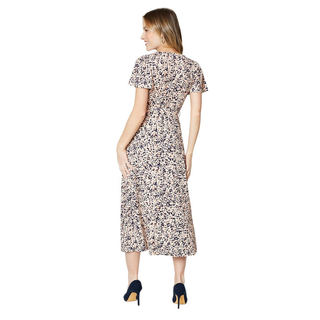 Pink - Back - Dorothy Perkins Womens-Ladies Abstract Wrap Flutter Midi Dress