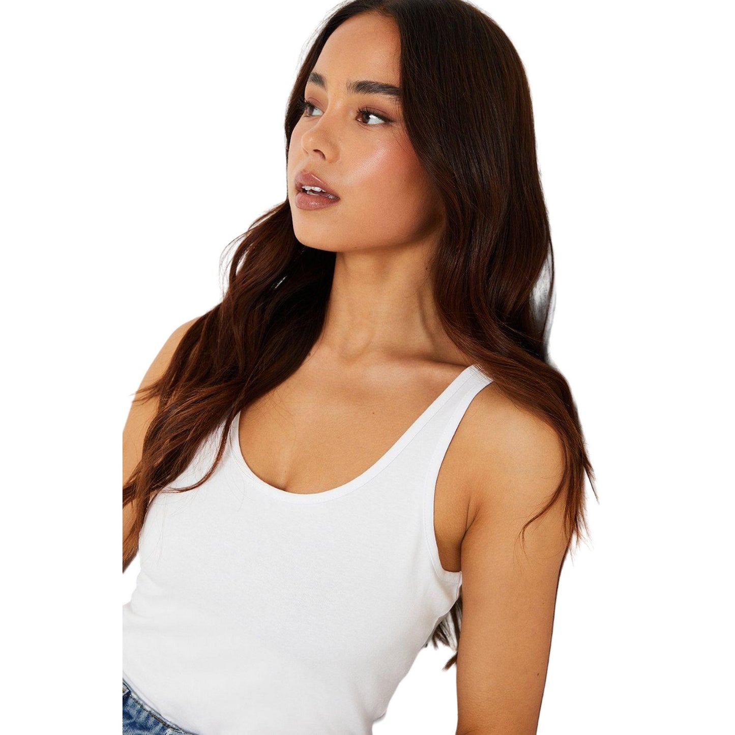 White - Side - Dorothy Perkins Womens-Ladies Cotton Scoop Neck Petite Tank Top