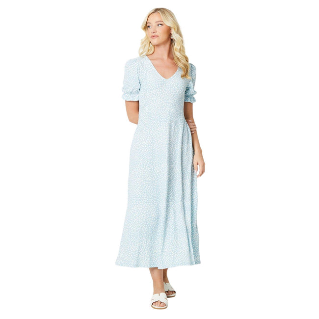 Light Blue - Front - Dorothy Perkins Womens-Ladies Abstract V Neck Short-Sleeved Midi Dress