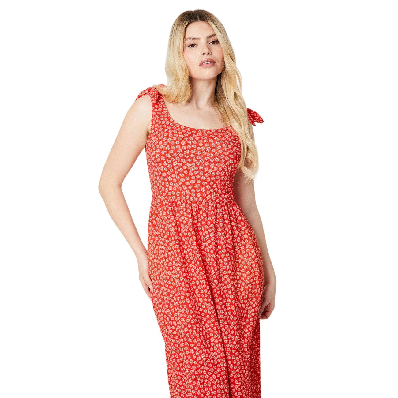 Red - Side - Dorothy Perkins Womens-Ladies Floral Tiered Tie Sleeves Midi Dress