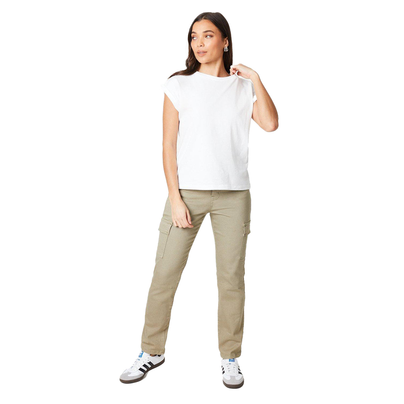 White - Side - Dorothy Perkins Womens-Ladies Cotton Petite Roll Sleeve T-Shirt