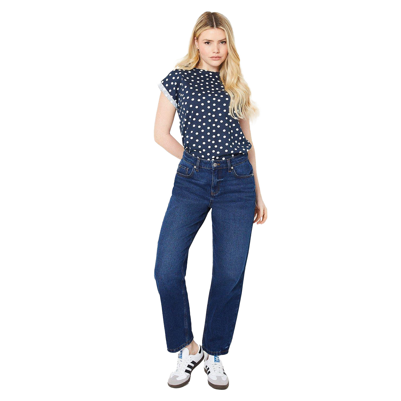 Navy-White - Lifestyle - Dorothy Perkins Womens-Ladies Polka Dot Cotton T-Shirt