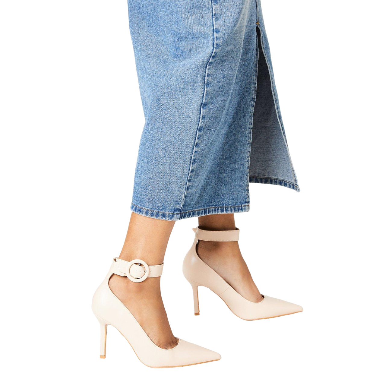 Beige - Side - Faith Womens-Ladies Chantelle Ankle Strap Stiletto Heel Court Shoes