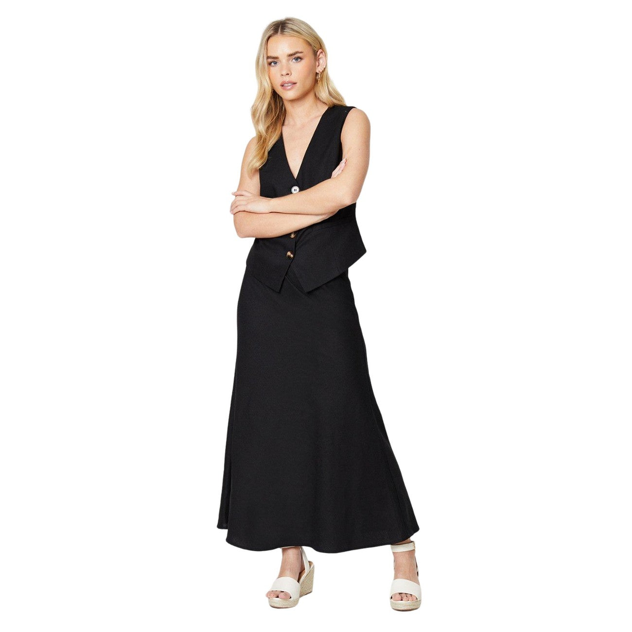 Black - Side - Dorothy Perkins Womens-Ladies Bias Cut Petite Midi Skirt