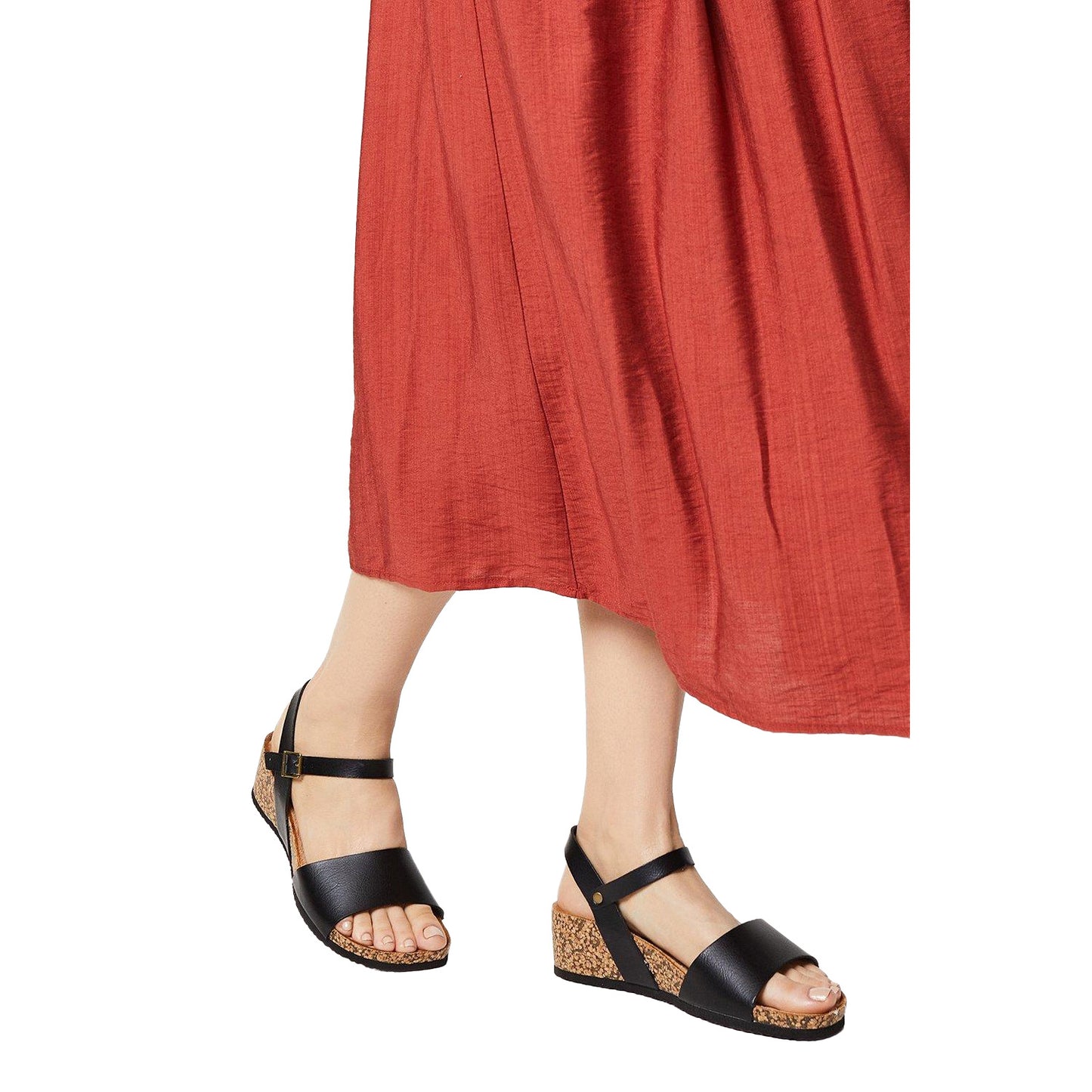 Black - Front - Good For The Sole Womens-Ladies Halo Comfort Wide Wedge Sandals