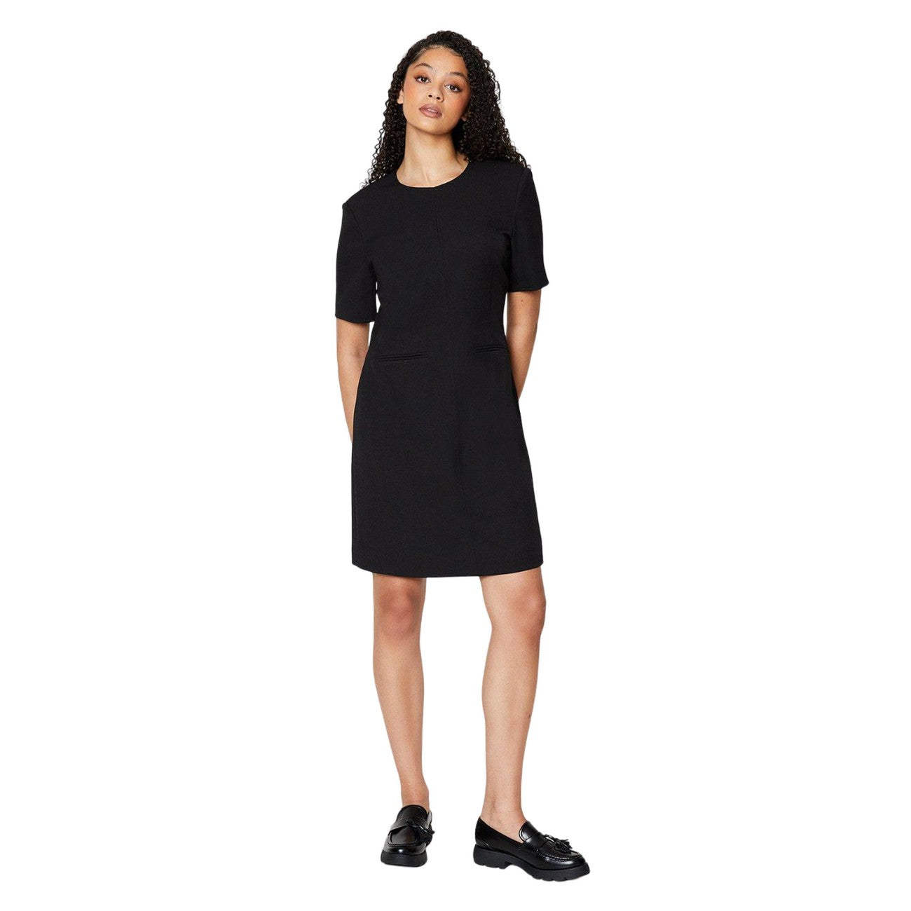 Black - Side - Dorothy Perkins Womens-Ladies Tall Tailored Half-Sleeved Shift Dress