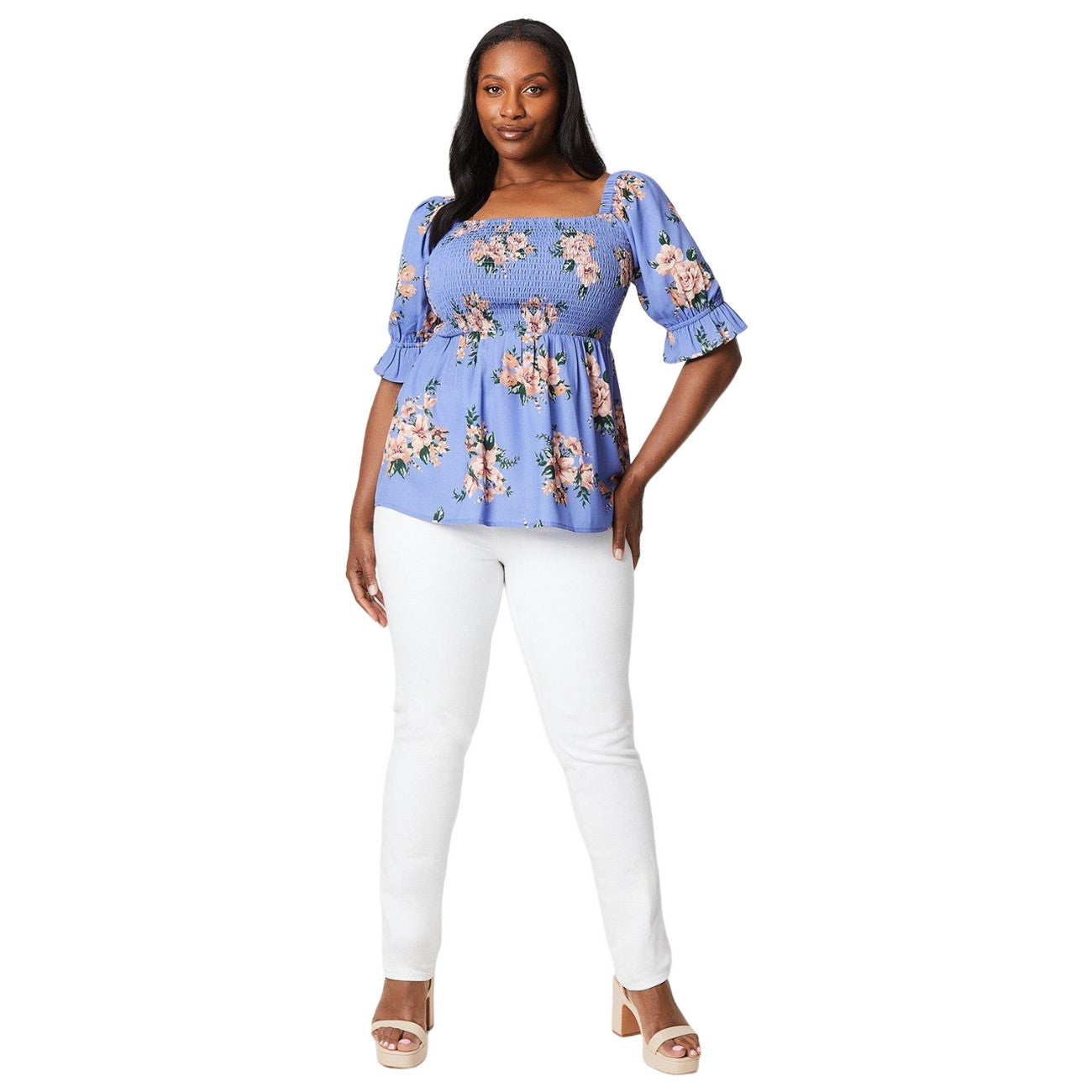 Blue - Lifestyle - Dorothy Perkins Womens-Ladies Floral Square Neck Curved Top