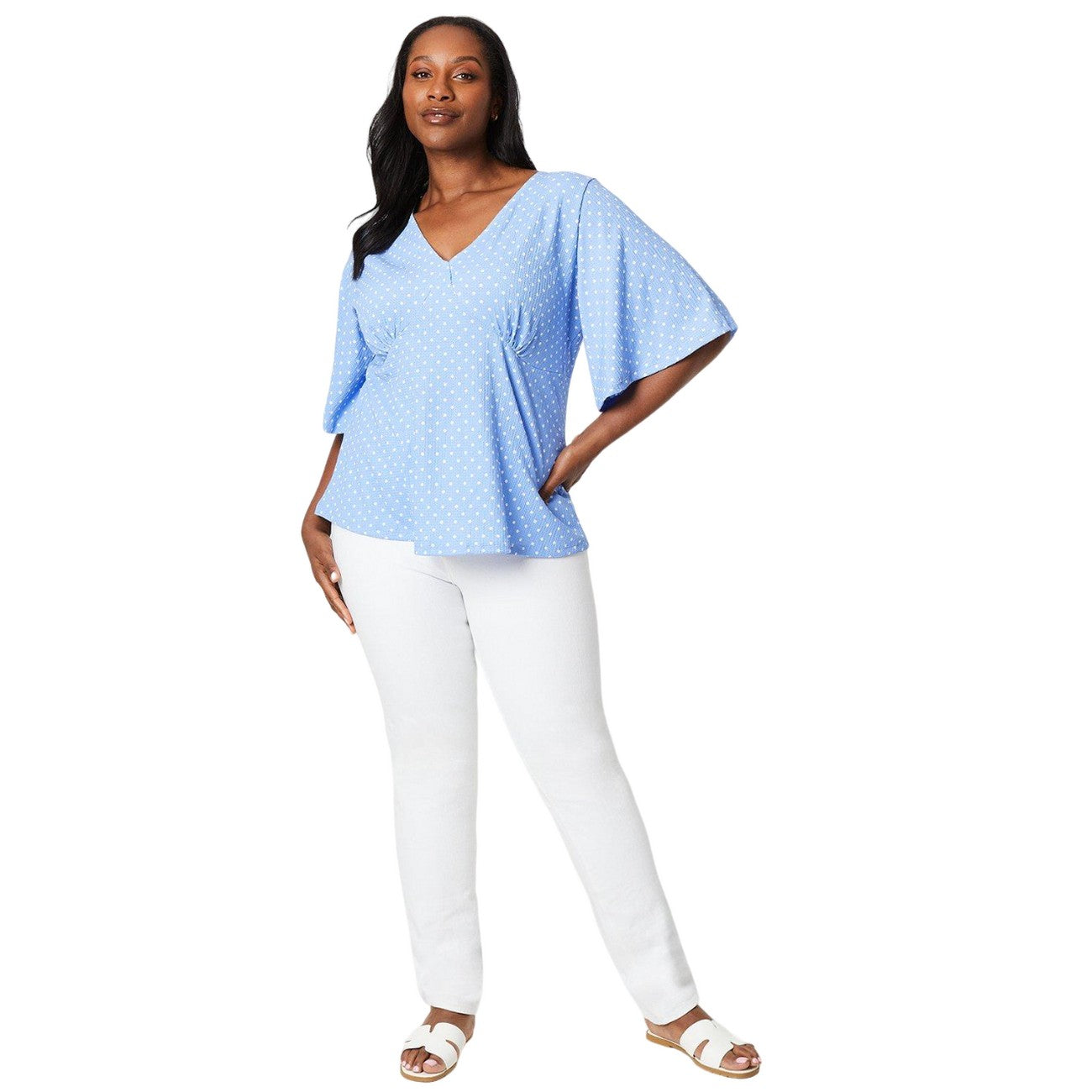 Blue - Lifestyle - Dorothy Perkins Womens-Ladies Spotted V Neck Curved Angel Sleeve Top