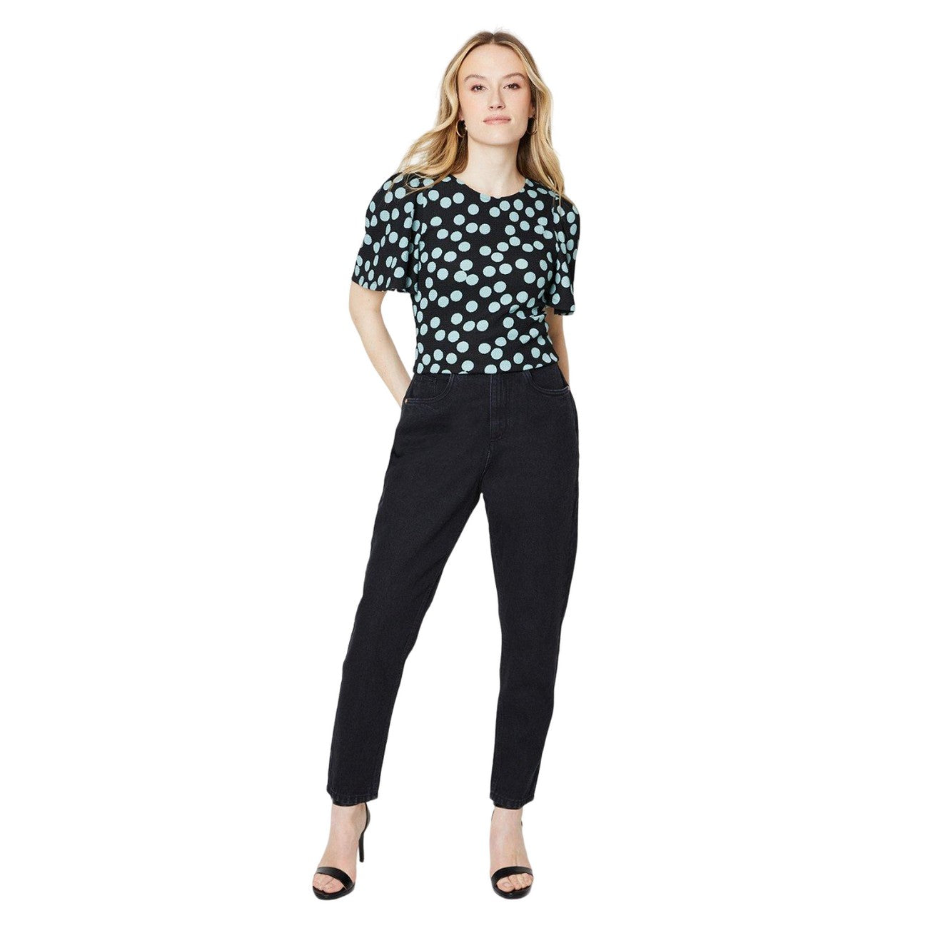 Black-Blue - Lifestyle - Dorothy Perkins Womens-Ladies Spotted Angel Sleeve Top