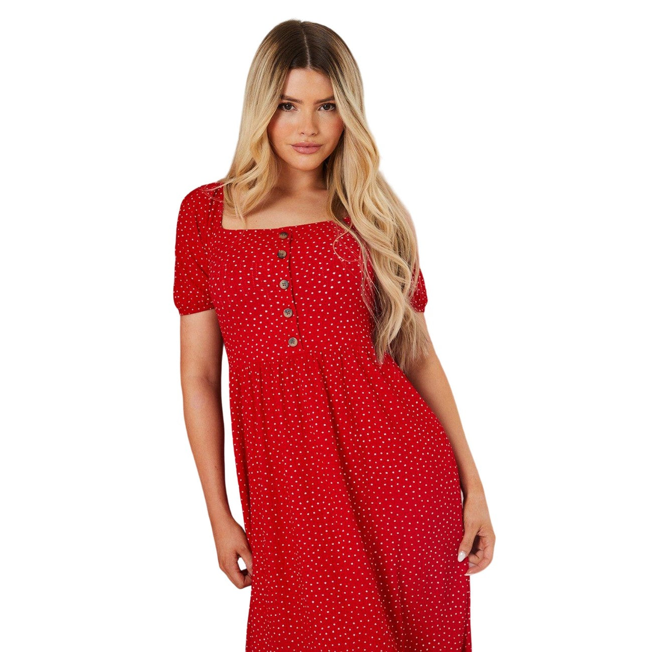 Red - Side - Dorothy Perkins Womens-Ladies Spotted Tiered Hem Midi Dress