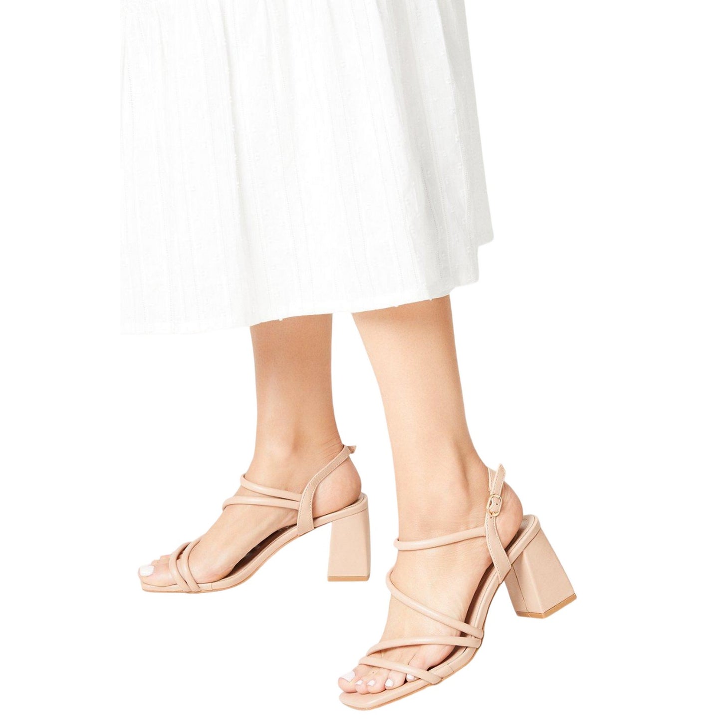 Nude - Side - Dorothy Perkins Womens-Ladies Sofi Spaghetti Strap High Block Heel Sandals