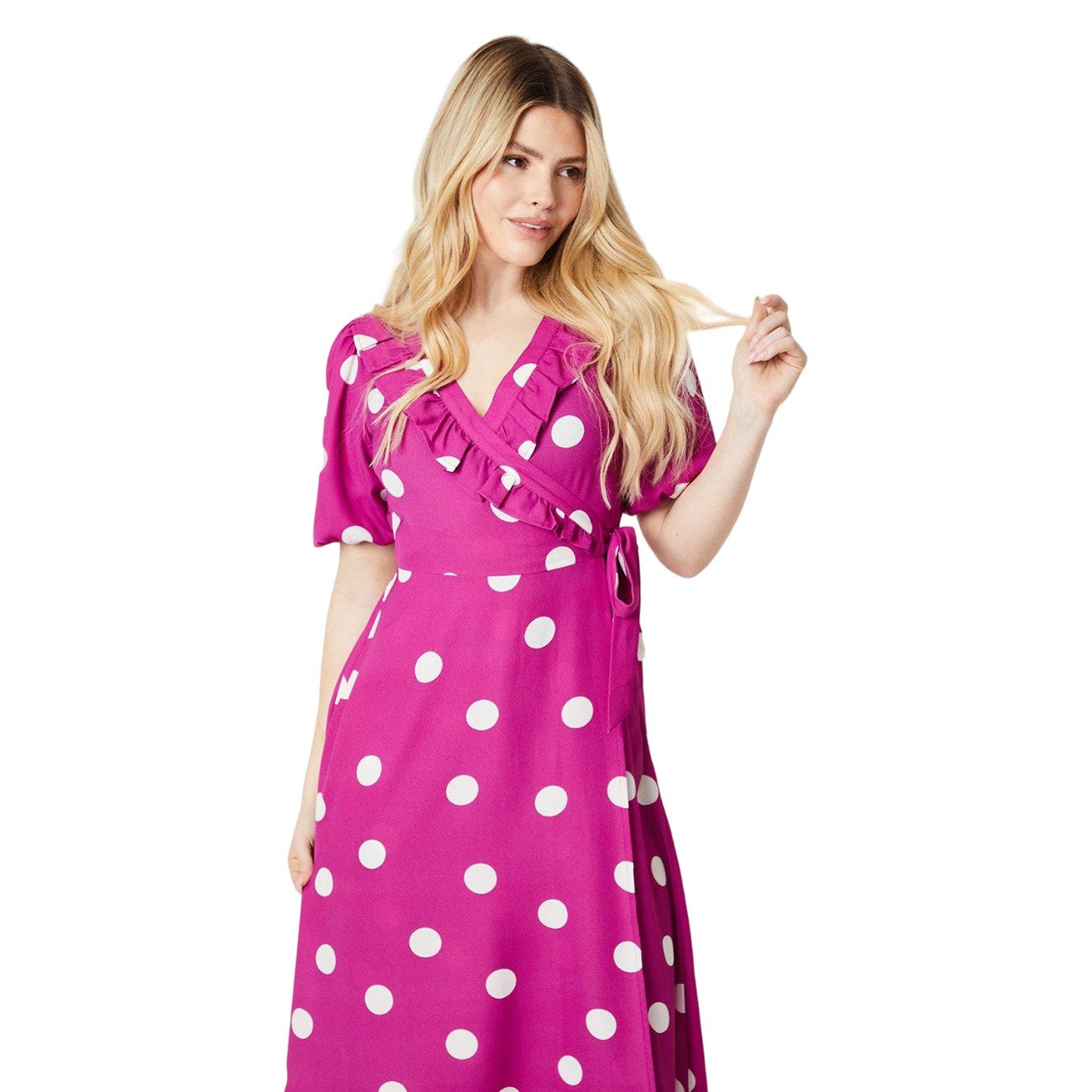 Purple - Side - Dorothy Perkins Womens-Ladies Spotted Wrap Midi Dress