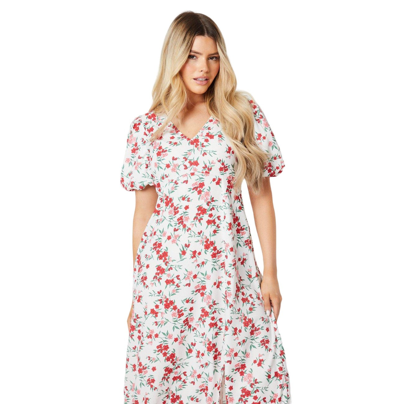 Pink-White - Side - Dorothy Perkins Womens-Ladies Ditsy Print Midi Dress