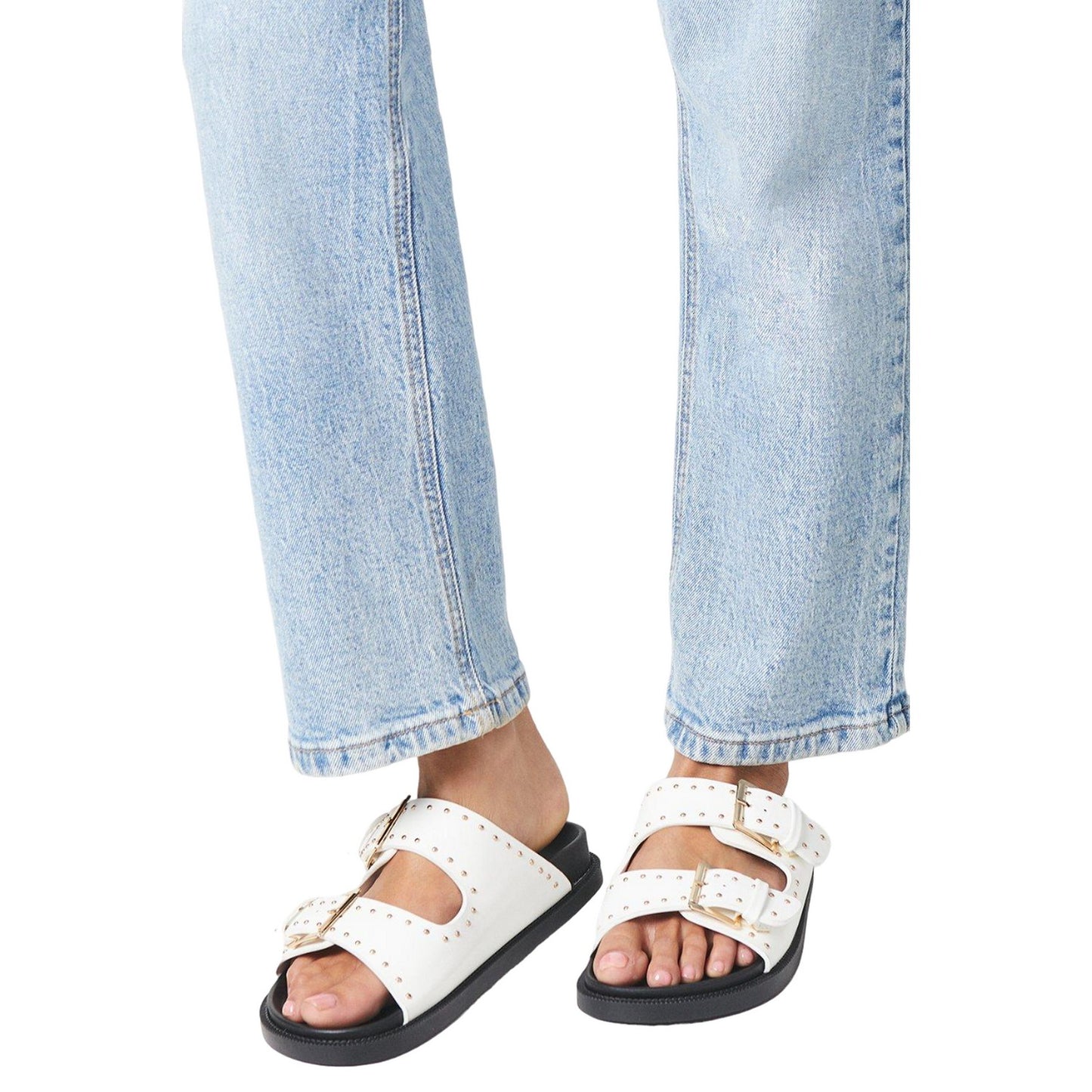 White - Side - Faith Womens-Ladies Mowa Studded Double Buckle Sandals
