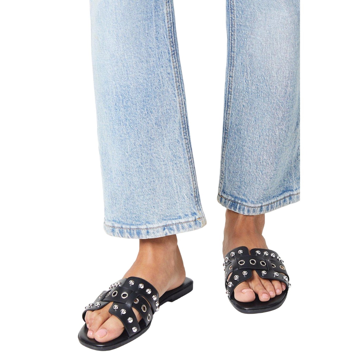 Black - Side - Dorothy Perkins Womens-Ladies Follie Studded Wide Sandals