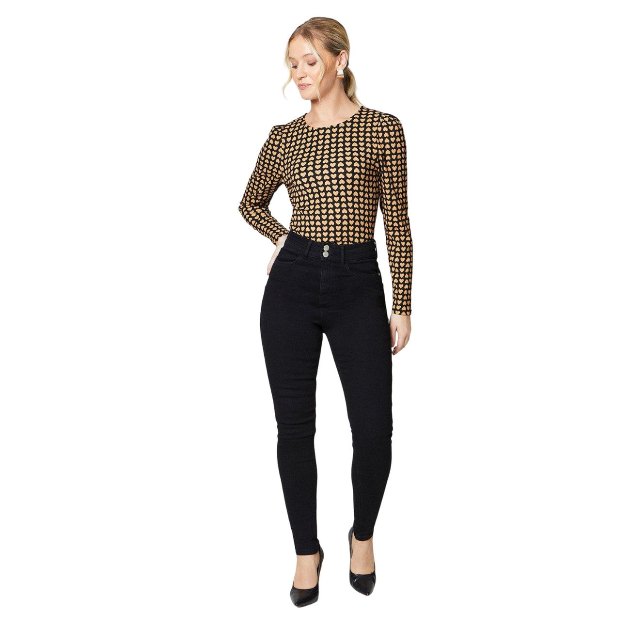 Black - Side - Dorothy Perkins Womens-Ladies Double Waist Detail Skinny Jeans