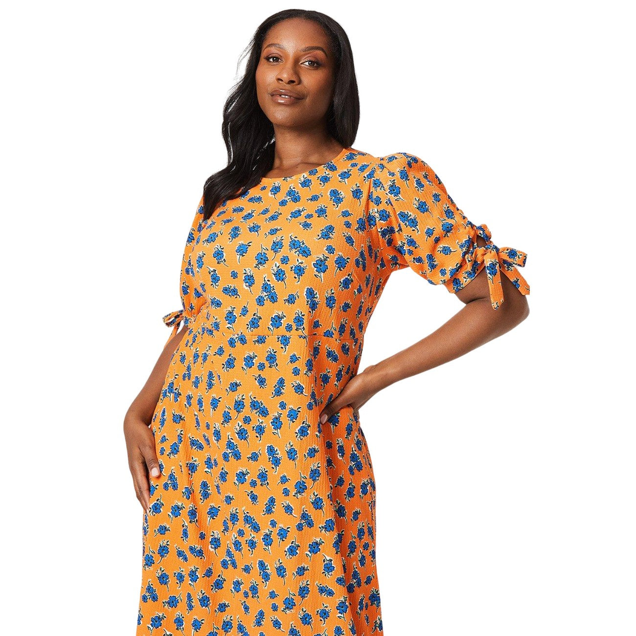 Orange - Side - Dorothy Perkins Womens-Ladies Floral Plus Tie Sleeves Midi Dress