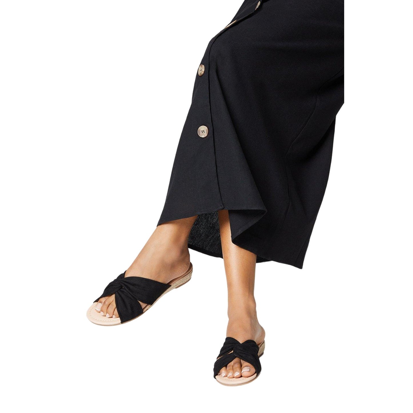 Natural Black - Side - Good For The Sole Womens-Ladies Harper Knotted Soft Wide Low Heel Wedge Mules