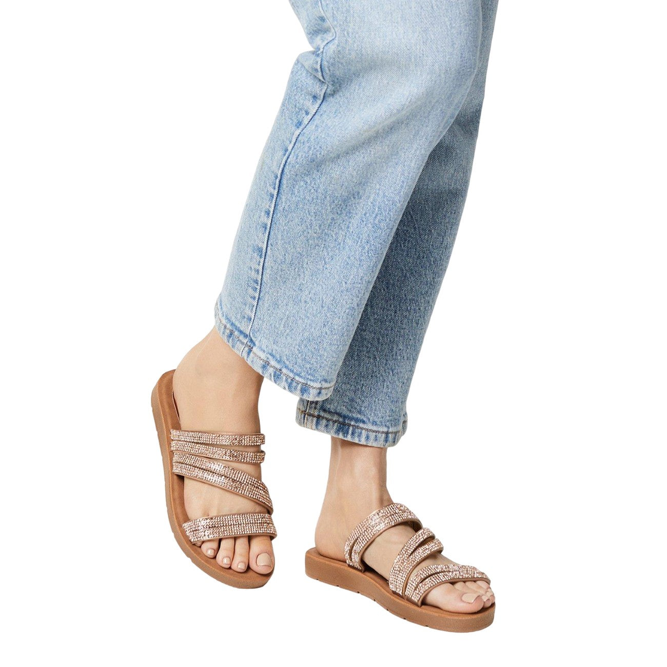 Rose Gold - Lifestyle - Good For The Sole Womens-Ladies Monika Diamante Low Heel Sandals