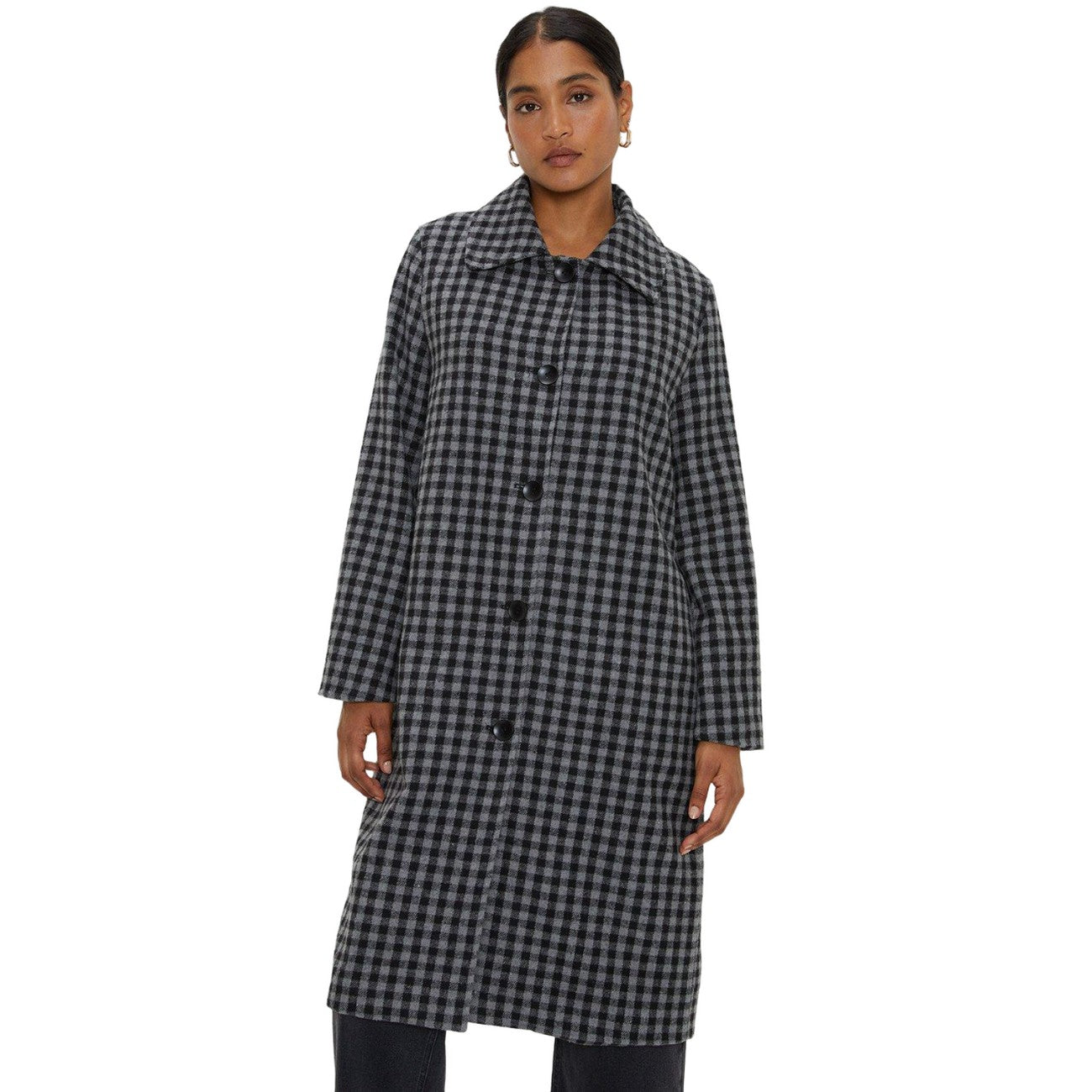 Grey - Side - Dorothy Perkins Womens-Ladies Checked Dolly Coat